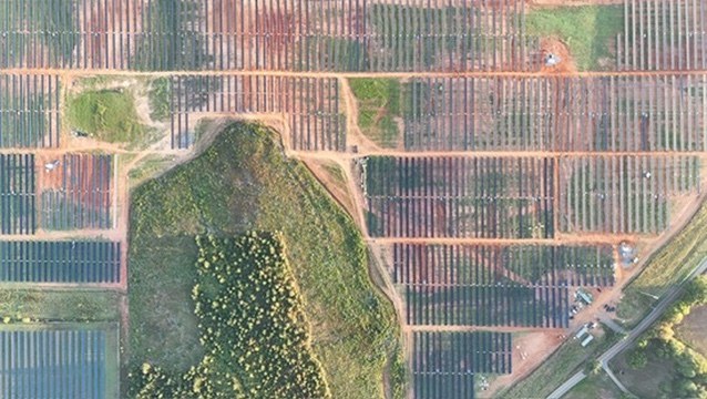 Aerial view of the completed Murray Treadwell solar array